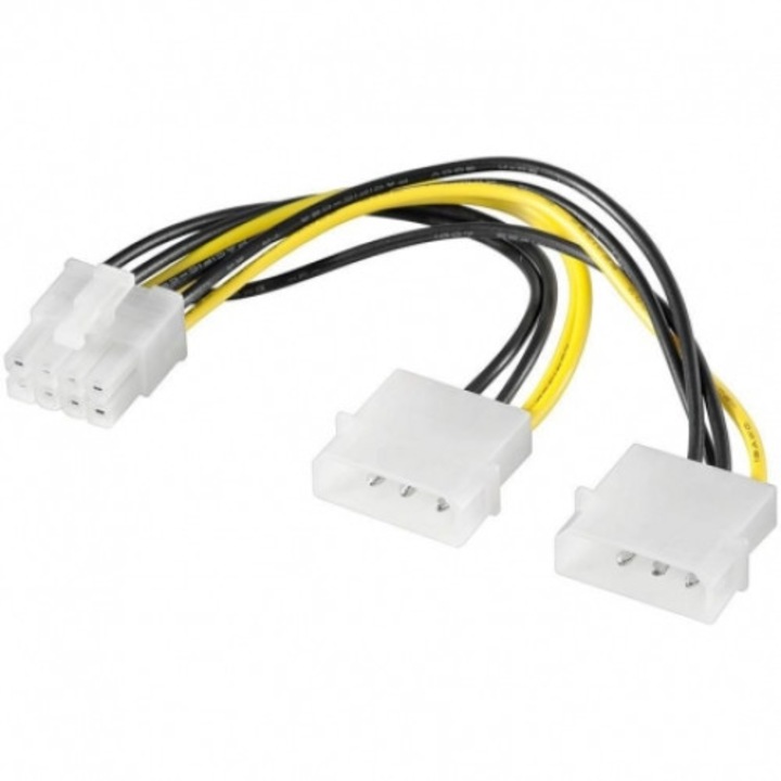 Akyga AK / CA / 29 2x Molex / PCI Express tápkábel, 8 tűs, 0.15 m, fekete / sárga