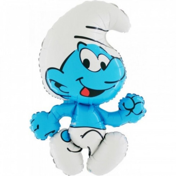 Balon folie figurina, Strumf, Alb/Bleu, 91 cm