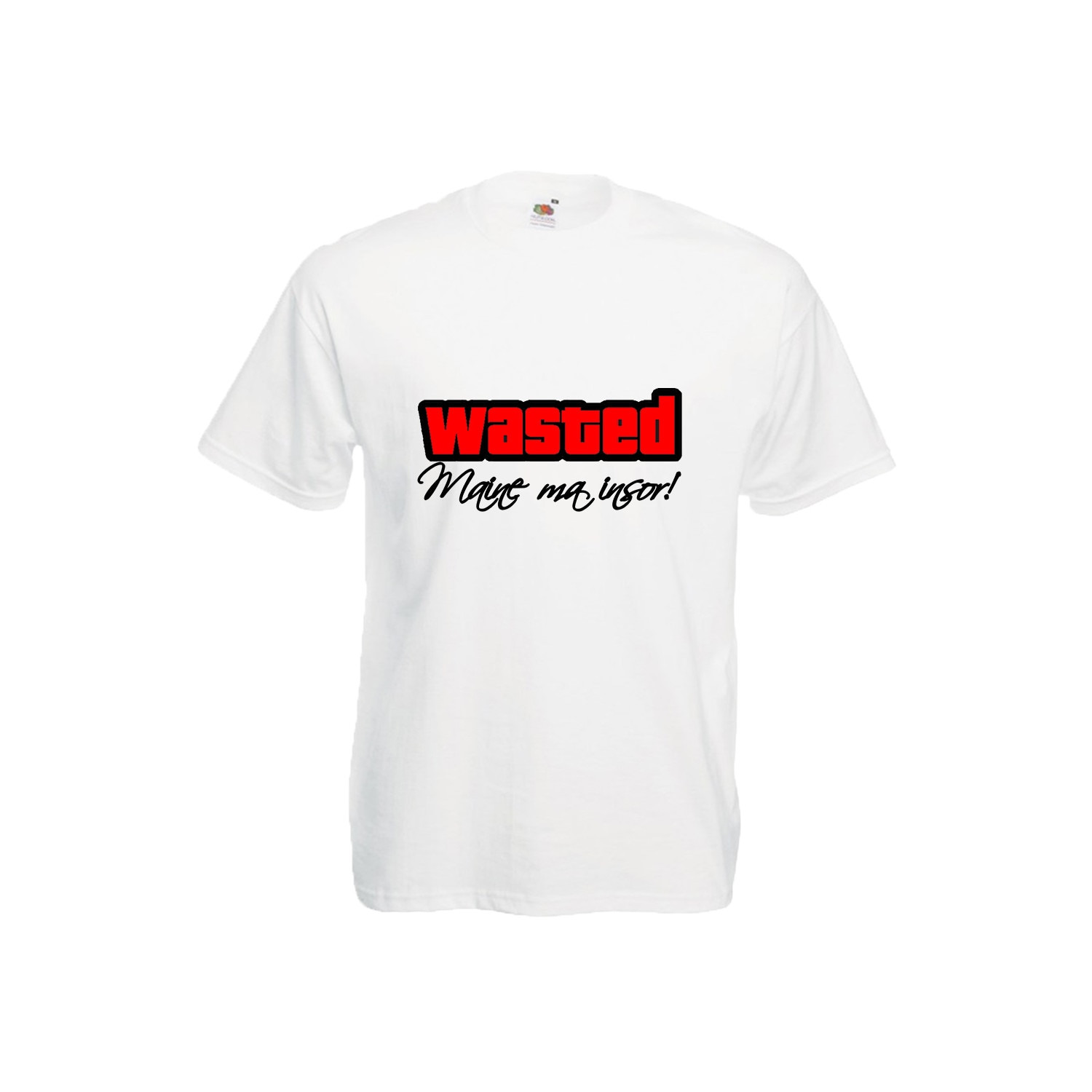Tricou barbatesc personalizat imprimeu WASTED-MA INSOR, S, alb