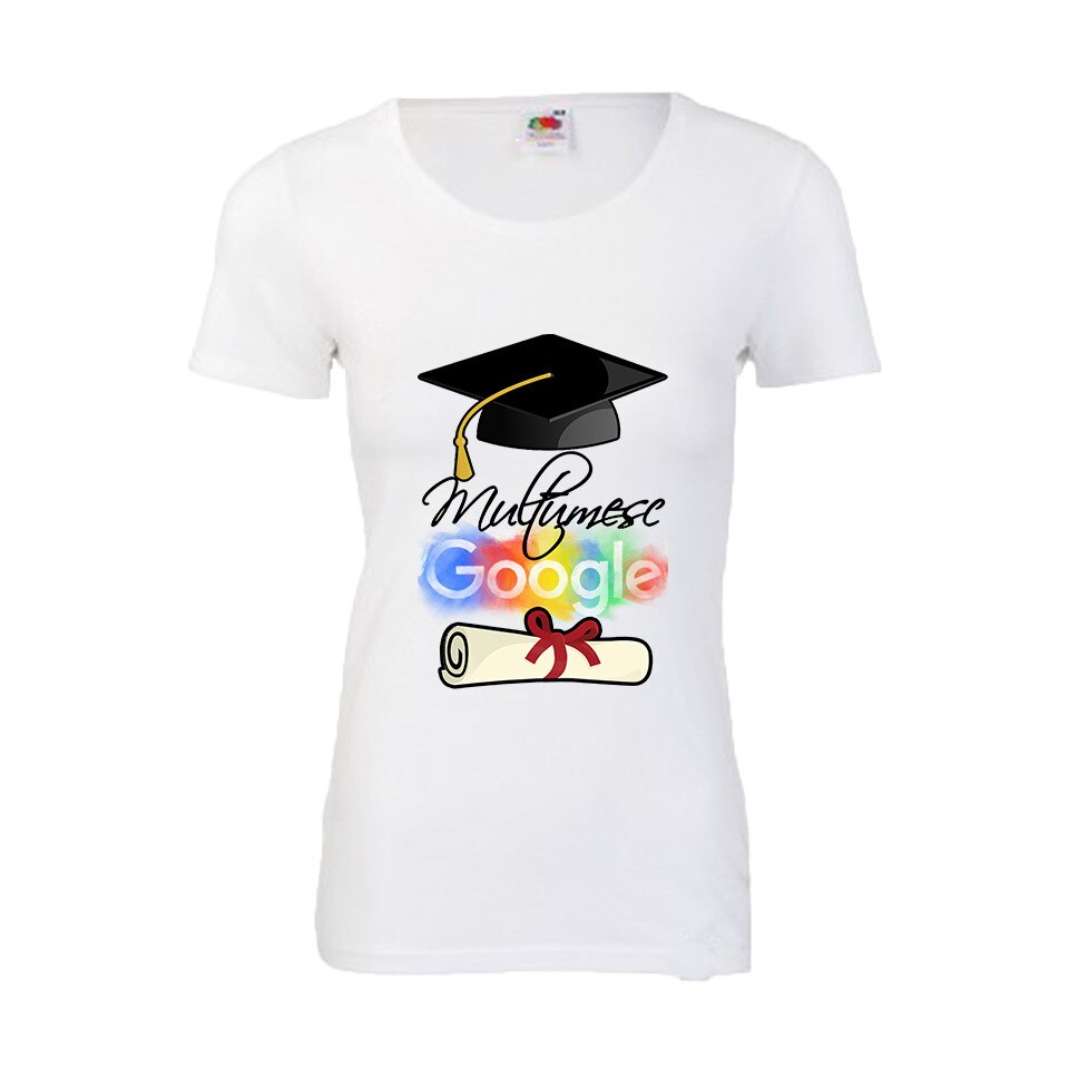 Tricou dama personalizat imprimeu MULTUMESC GOOGLE, M, alb