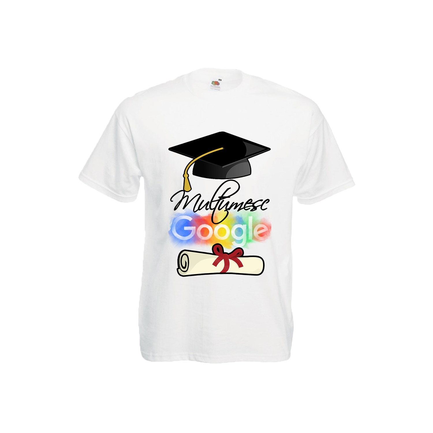 Tricou barbatesc personalizat imprimeu MULTUMESC GOOGLE, XL, alb