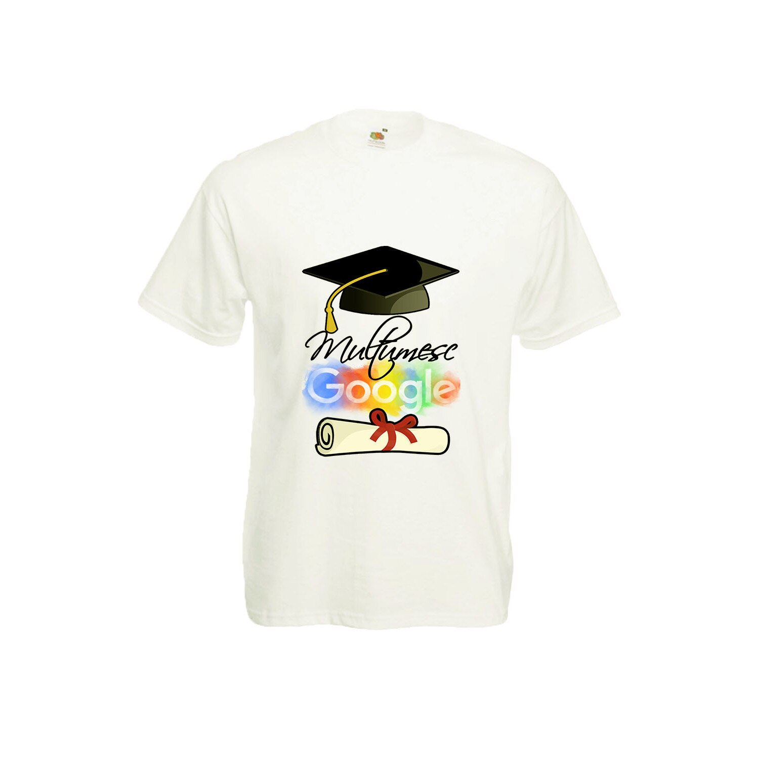 Tricou barbatesc personalizat imprimeu MULTUMESC GOOGLE, L, alb
