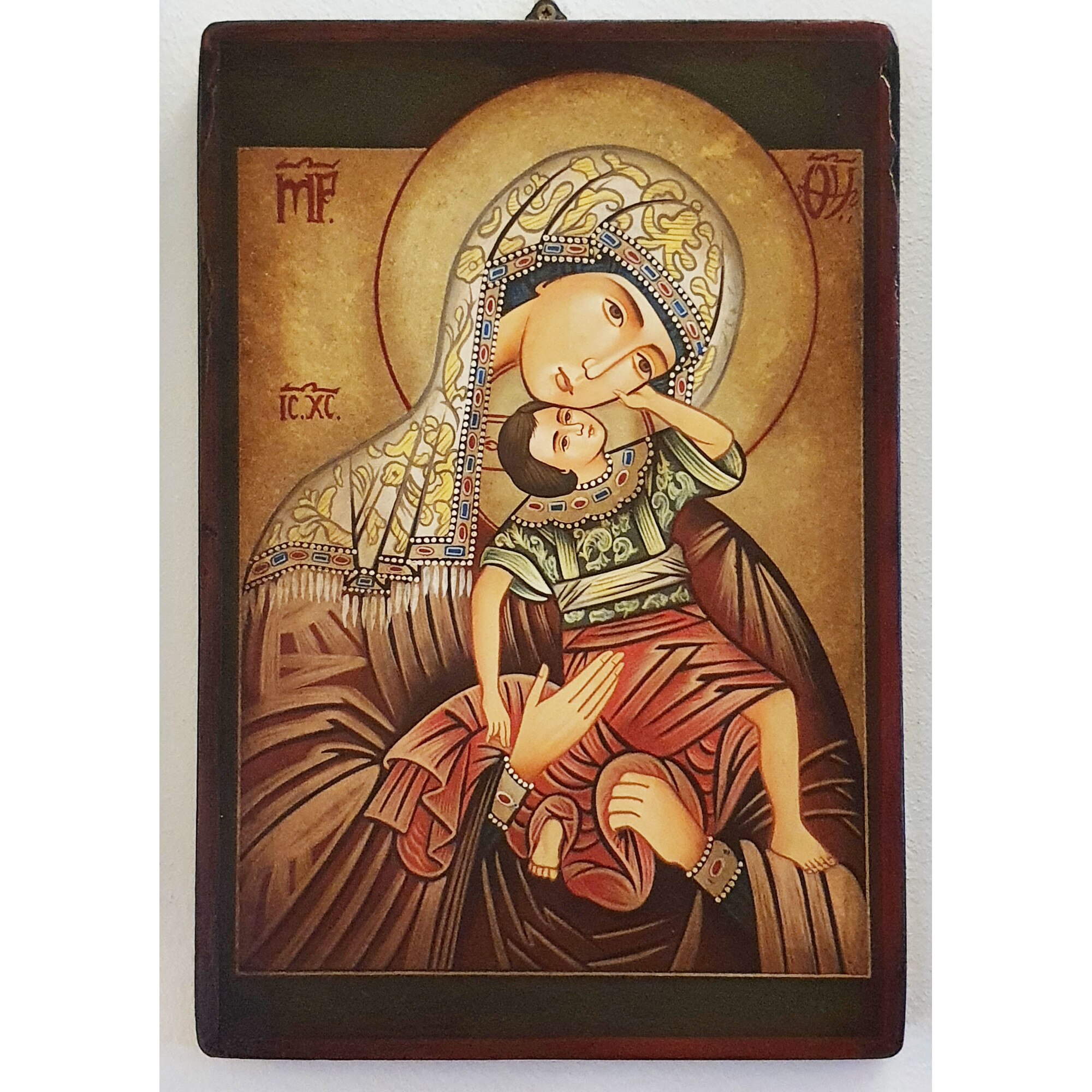 Icoana pictata pe lemn Maica Domnului 168, Artizanat Opait, 44x32cm