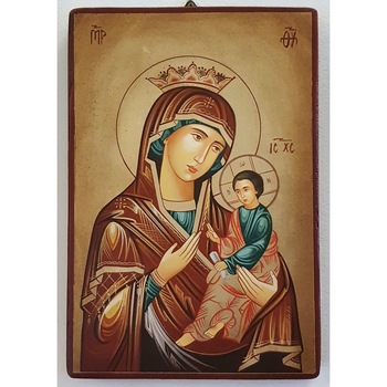 Icoana pictata pe lemn Maica Domnului 166, Artizanat Opait, 22x18cm Icoana pictata pe lemn Maica Domnului 166, Artizanat Opait, 22x18cm