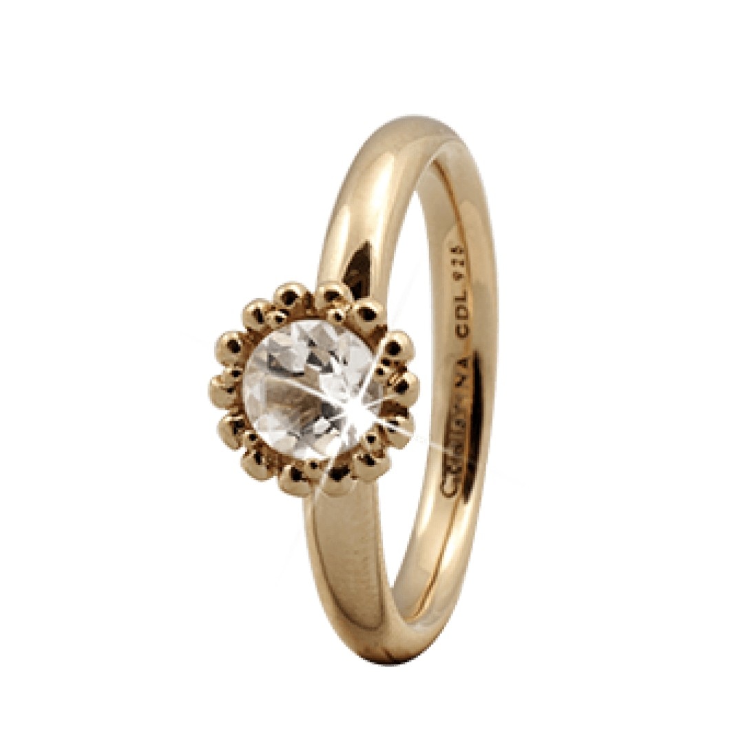 Inel Crystal Flower, Argint placat cu aur 18k, Cristal cuart, Masura 59