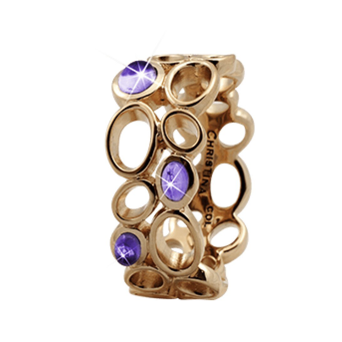 Inel Big Amethyst Bubbles, Argint placat cu aur galben 18k, Ametist, Masura 55
