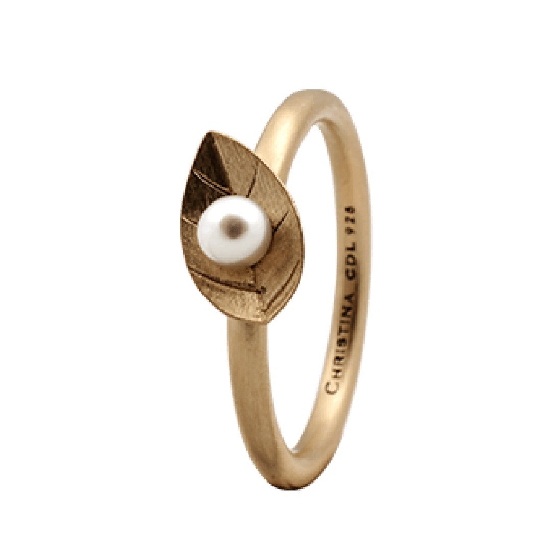 Inel Pearl Leaf, Argint placat cu aur galben 18k, Perla naturala, Masura 57