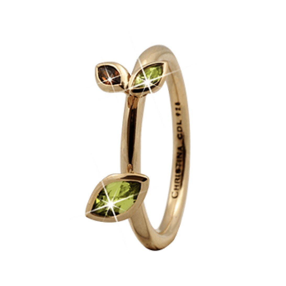 Inel Marquise Leafs, Argint placat cu aur galben 18k, Peridot, Granat, Masura 53