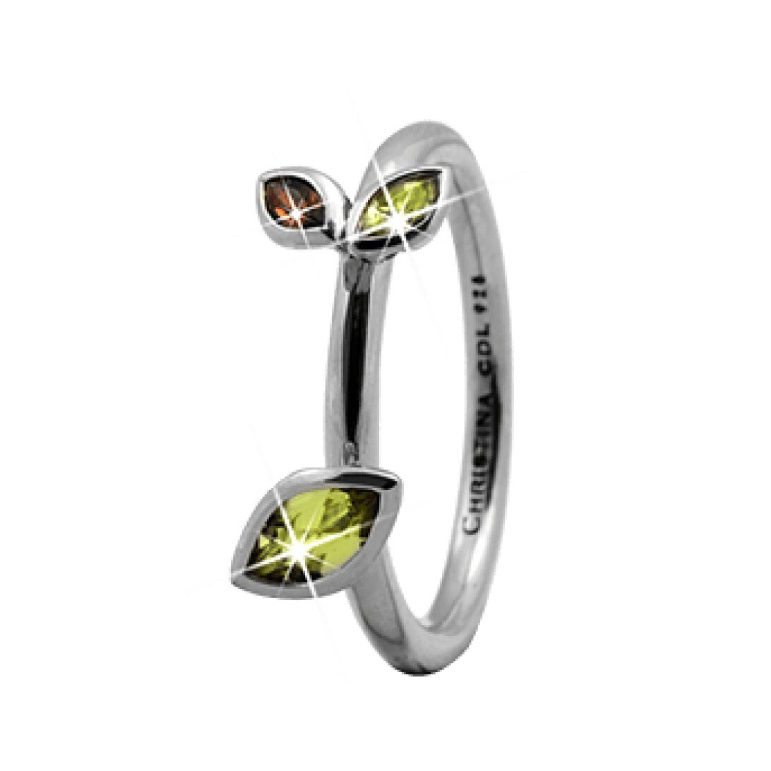Inel Marquise Leafs, Argint, Peridot, Granat, Masura 53