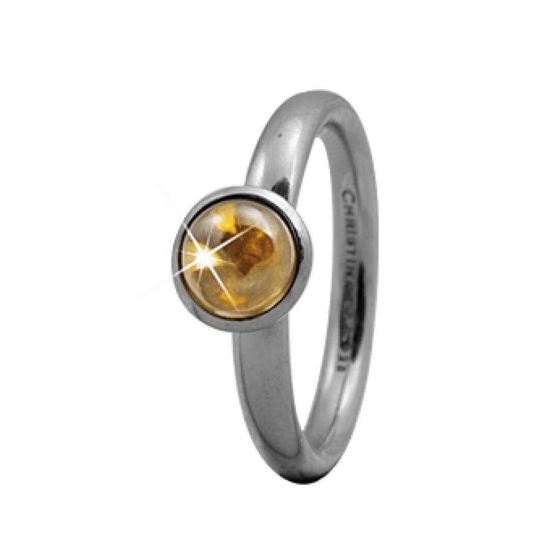 Inel Round Citrine, Argint, Citrine, Masura 55