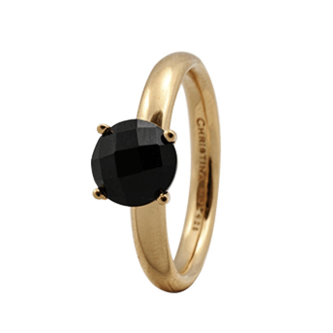 Inel Black Onyx, Argint placat cu aur 18k, Onyx, Masura 57