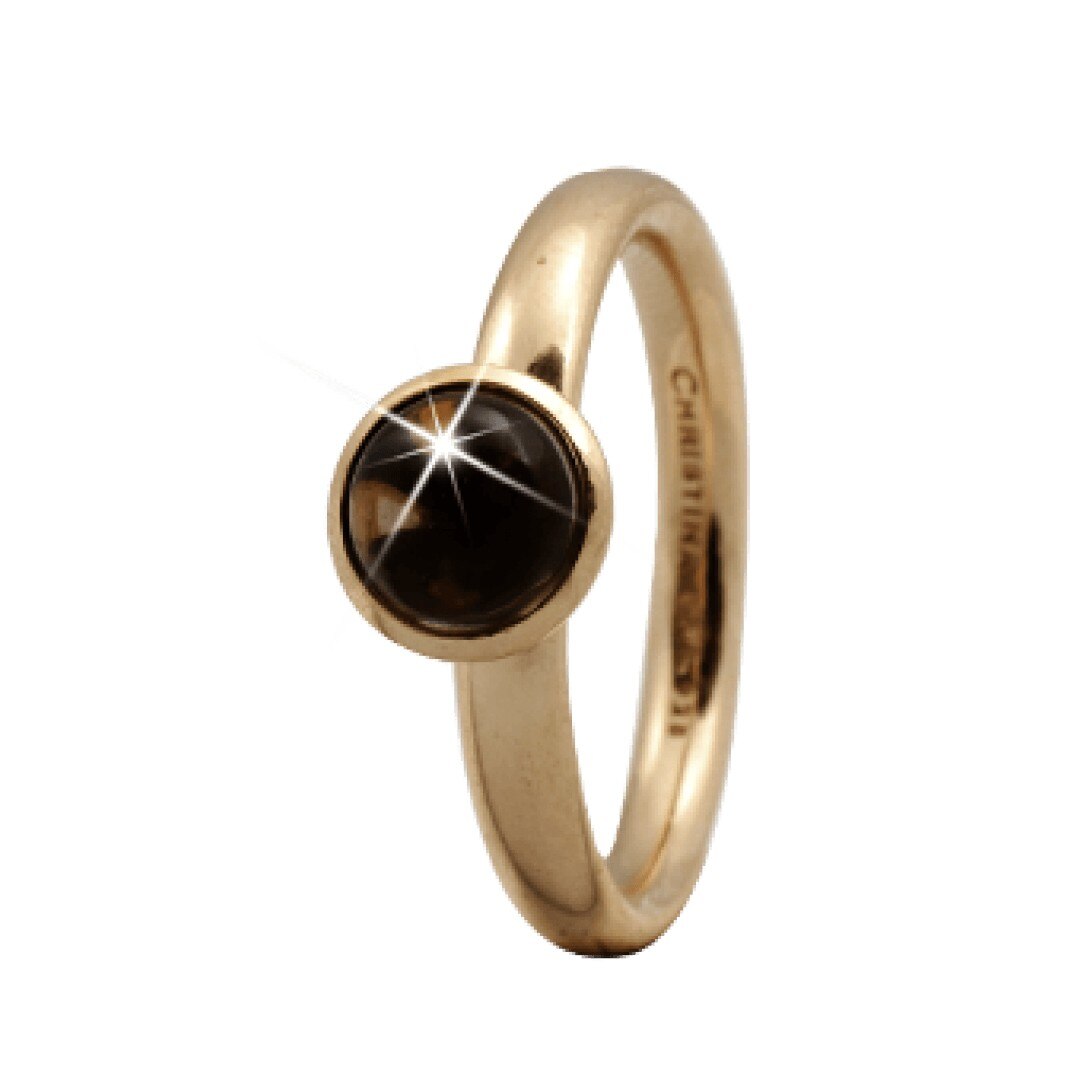 Inel Round Smokey Quartz, Argint placat cu aur galben 18k, Cuart fumuriu, Masura 51