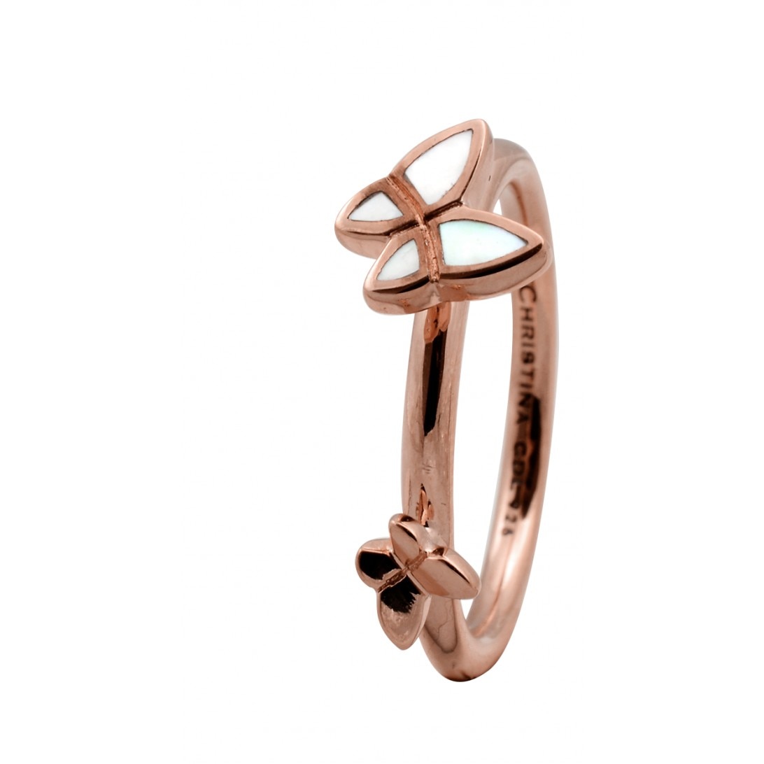 Inel Butterflies, Argint placat cu aur roze 18k, Sidef natural, Masura 59
