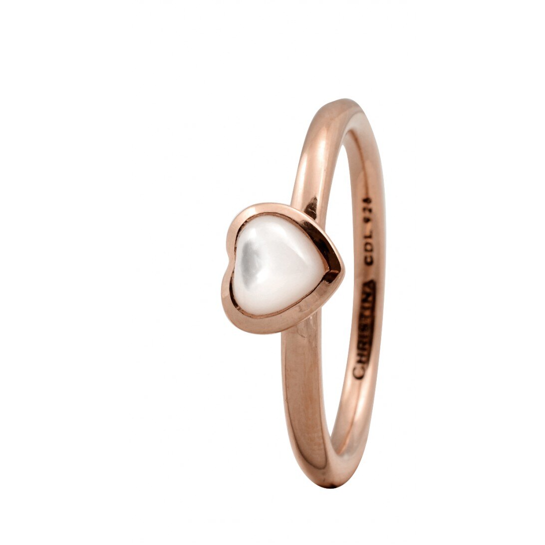 Inel Heart, Argint placat cu aur roze 18k, Sidef natural, Masura 57