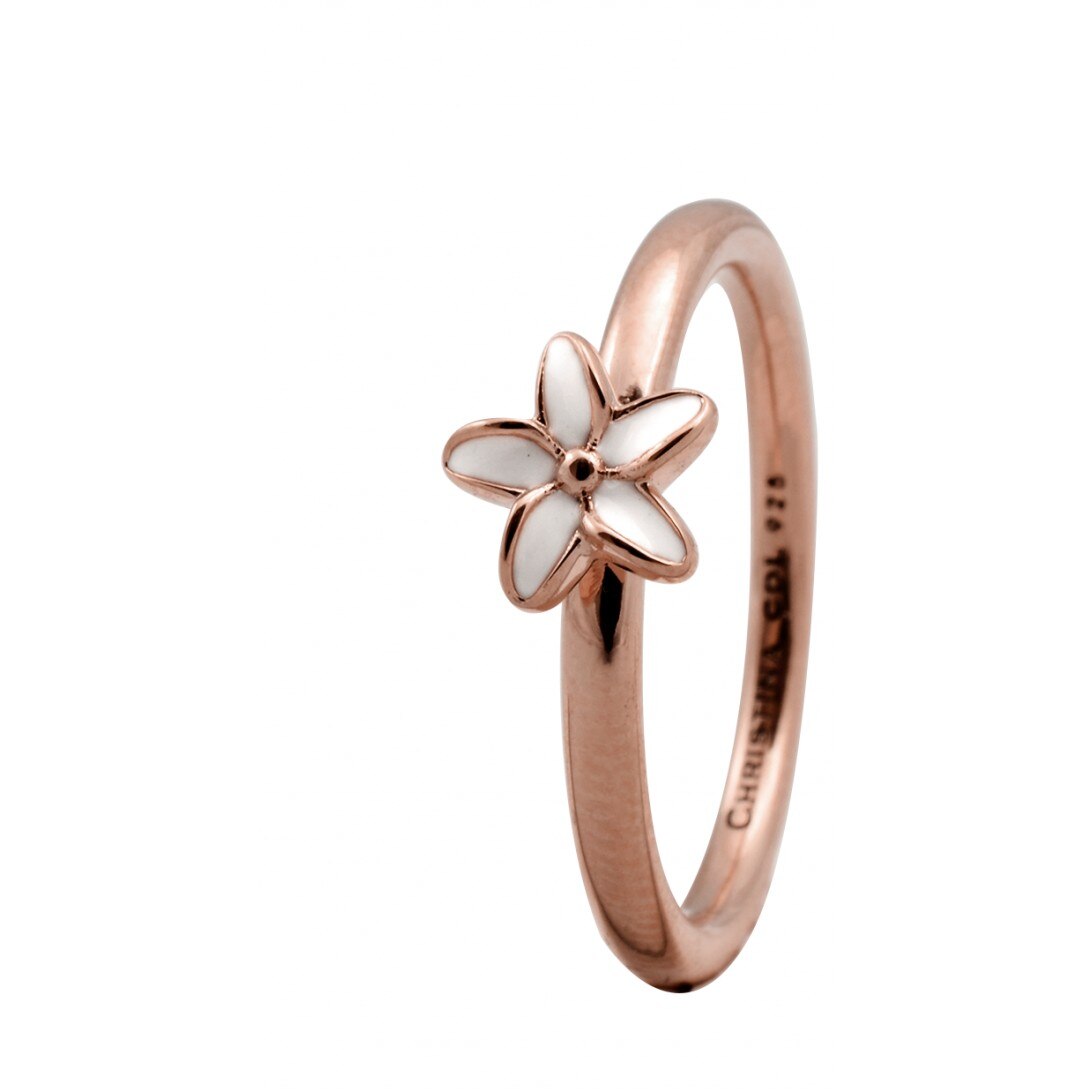 Inel Flower, Argint placat cu aur roze 18k, Email, Masura 55