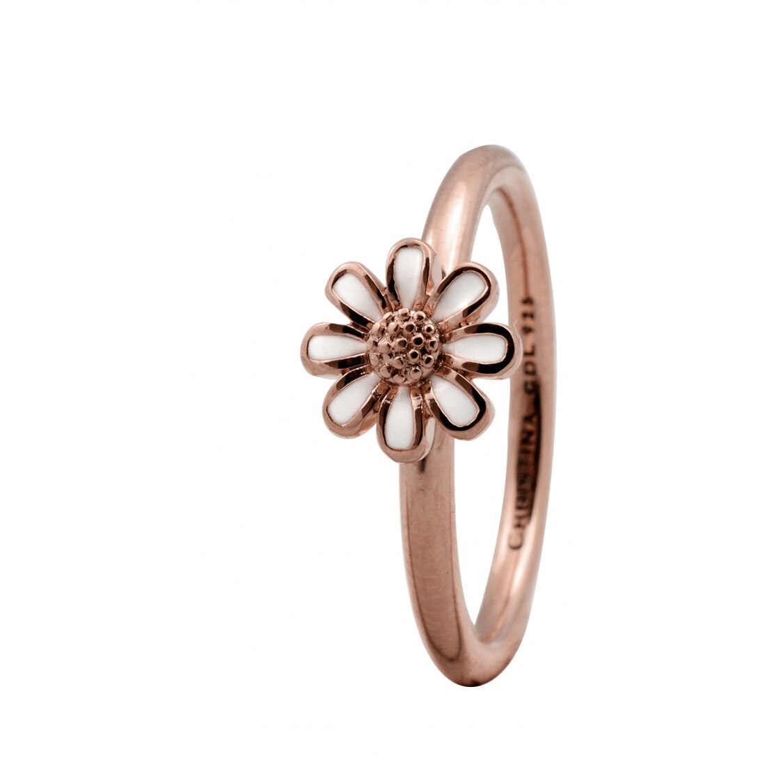 Inel Marguerite, Argint placat cu aur roze 18k, Email, Masura 55