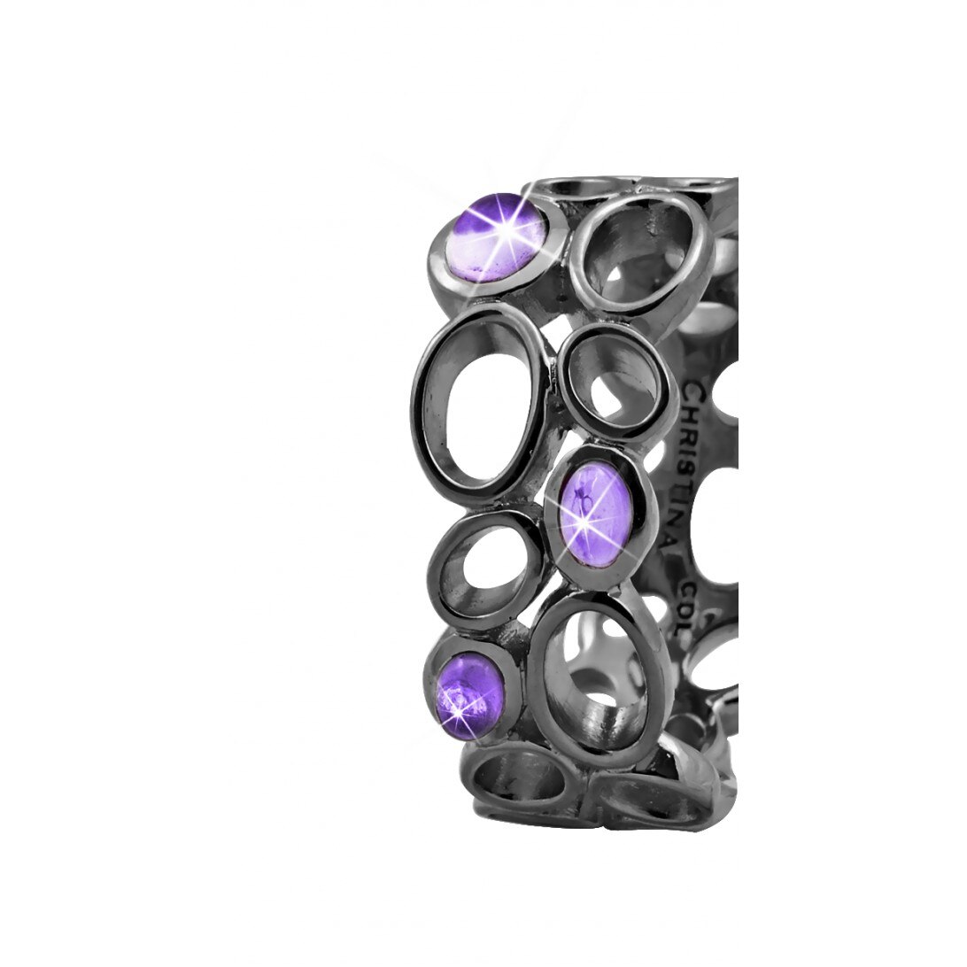 Inel Big Amethyst Bubbles, Argint cu ruteniu, Ametist, Masura 49