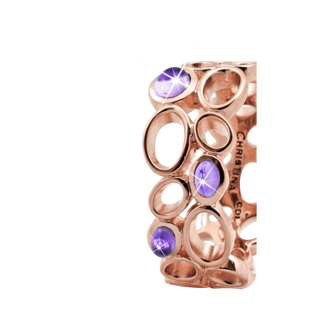 Inel Big Amethyst Bubbles, Argint placat cu aur roze 18k, Ametist, Masura 49