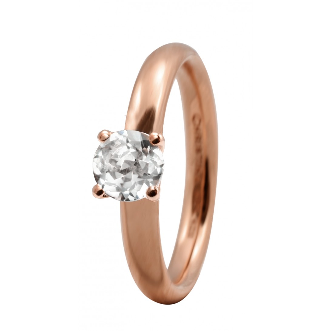 Inel Topaz Solitaire, Argint placat cu aur roze 18k, Cristal topaz, Masura 51