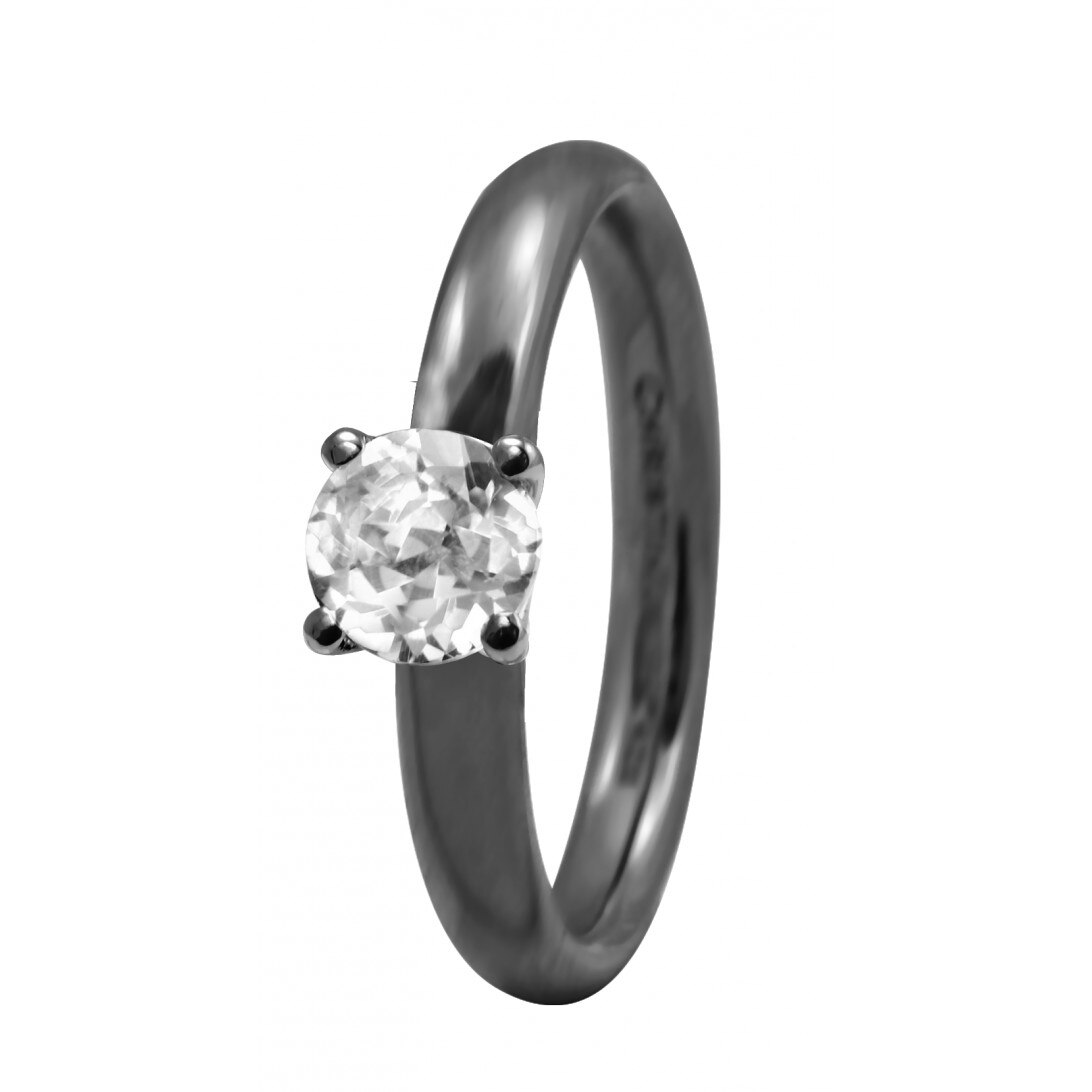 Inel Topaz Solitaire, Argint cu ruteniu, Cristal topaz, Masura 59