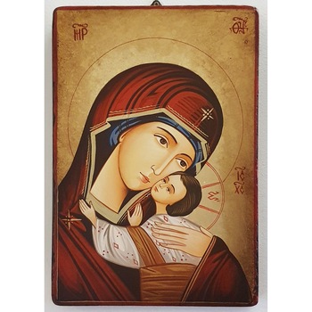 Icoana pictata pe lemn Maica Domnului 106, Artizanat Opait, 18x14 cm Icoana pictata pe lemn Maica Domnului 106, Artizanat Opait, 18x14 cm