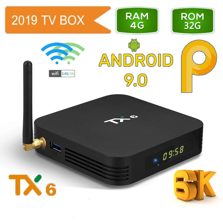 Мултимедия плеър Tanix TX6 4GB Ram, 32GB памет, Android 9.0, 6K, LED, 3D, USB 3.0