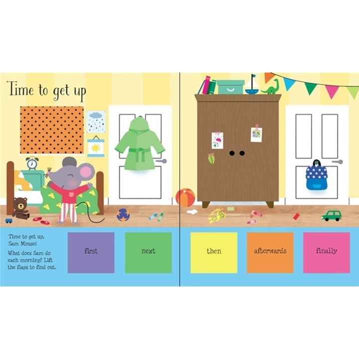Carte "Lift-the-flap my day", cu coperta tare, 3 ani+, Usborne