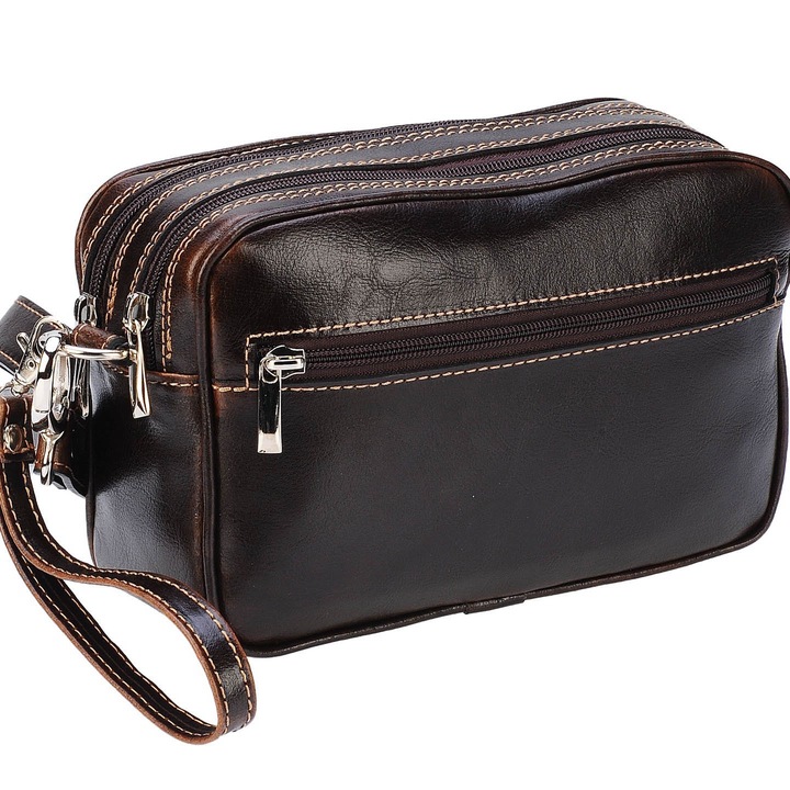 Borseta piele maro vintage, MAGAZINULDEGENTI, model de mana si umar 034