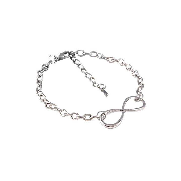 Bratara minimal eleganta, lant cu zale mari si infinit Argintiu