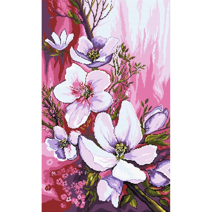 Goblen Magnolii , Hudemas , kit goblen imprimat pe panza , cu fire mouline