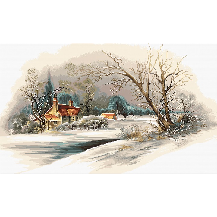 Goblen Iarna , Hudemas , kit goblen imprimat pe panza , cu fire mouline