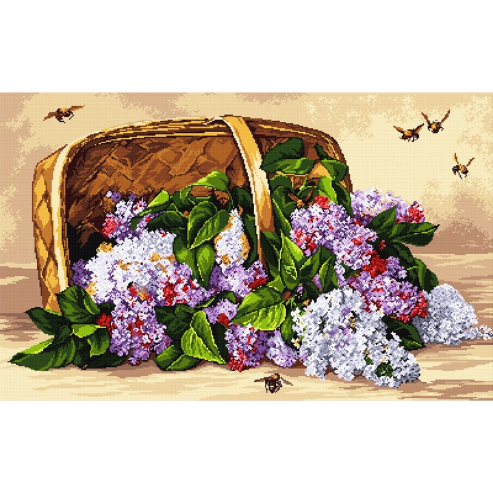 Goblen Cos cu liliac , Hudemas , kit goblen imprimat pe panza , cu fire mouline