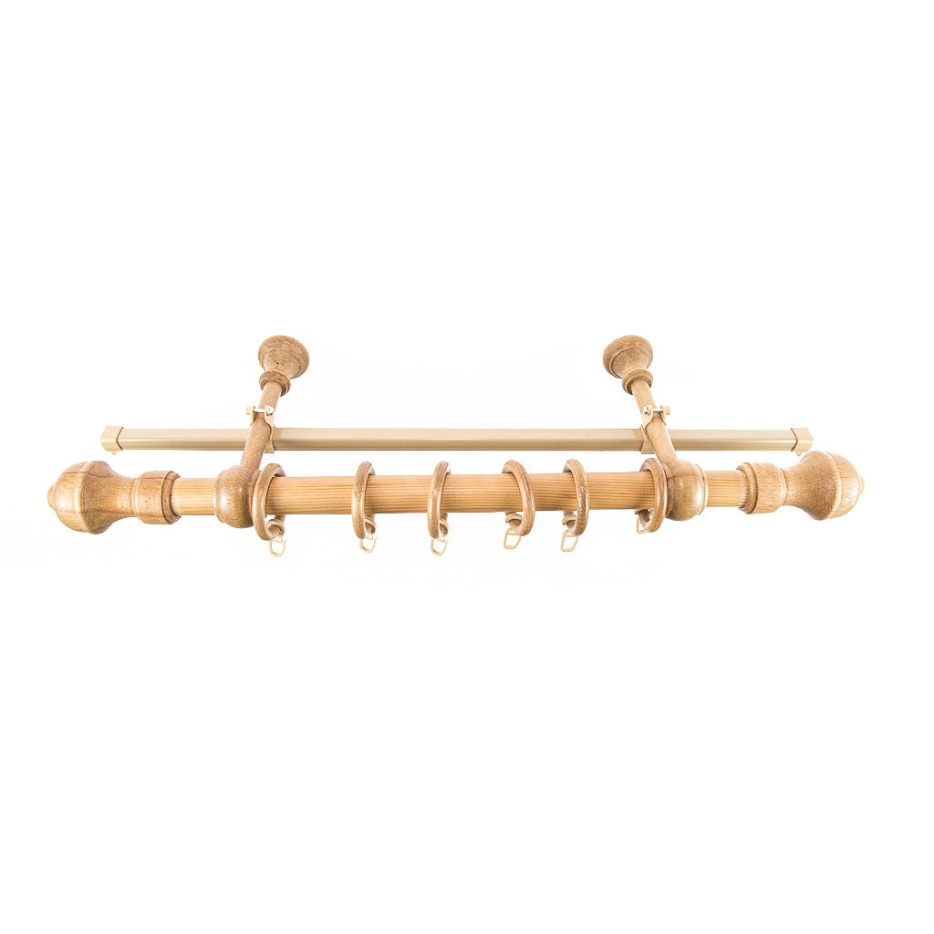 Kit galerie ARES, lemn masiv, culoare STEJAR 280 cm + sina U bej 270 cm, accesorii incluse