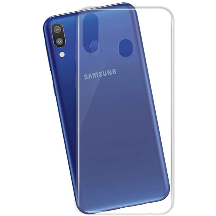 Кейс съвместим с Samsung Galaxy M20, изработен от силикон, супер тънък, прозрачен и стъклен филм с лепило по цялата повърхност, Joyshell