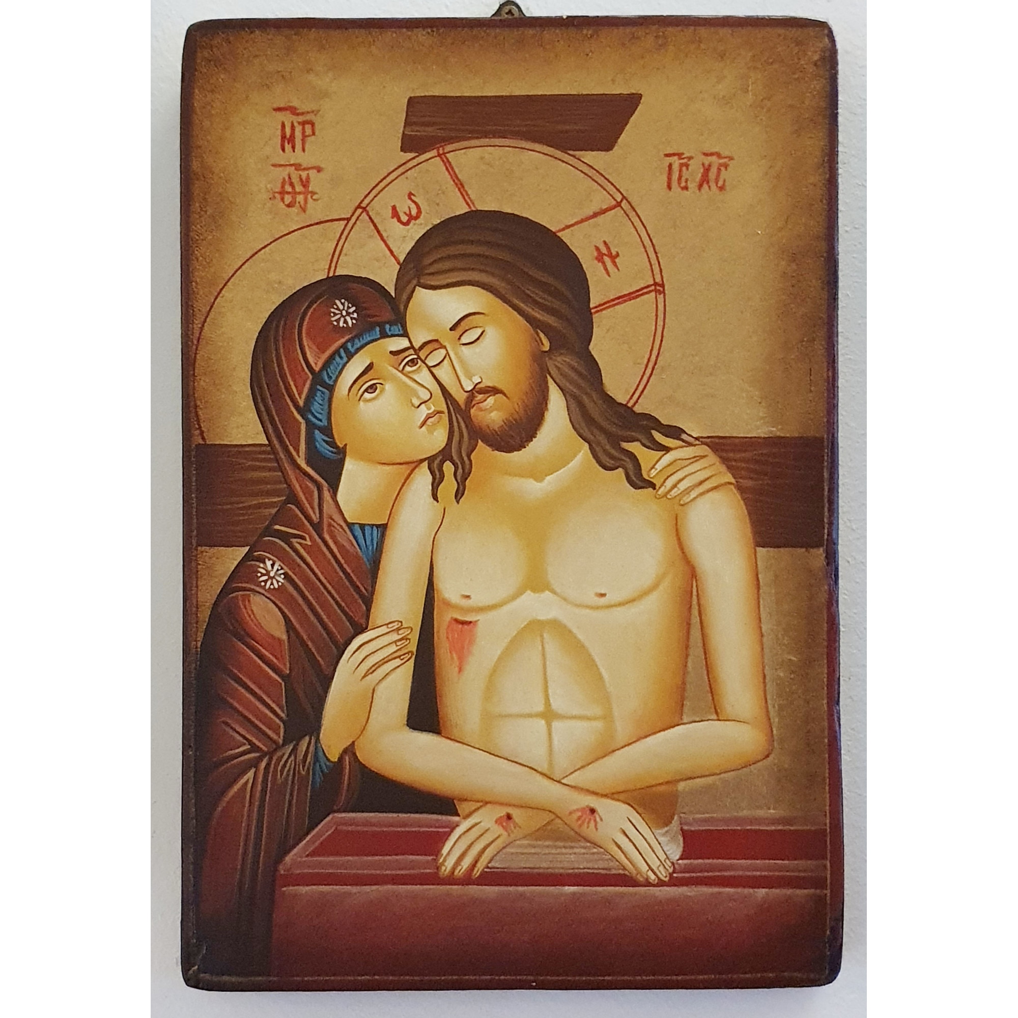 Icoana pictata pe lemn Pieta, Artizanat Opait, 32x22cm