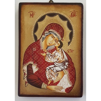 Icoana pictata pe lemn Maica Domnului 133, Artizanat Opait, 18x14cm Icoana pictata pe lemn Maica Domnului 133, Artizanat Opait, 18x14cm