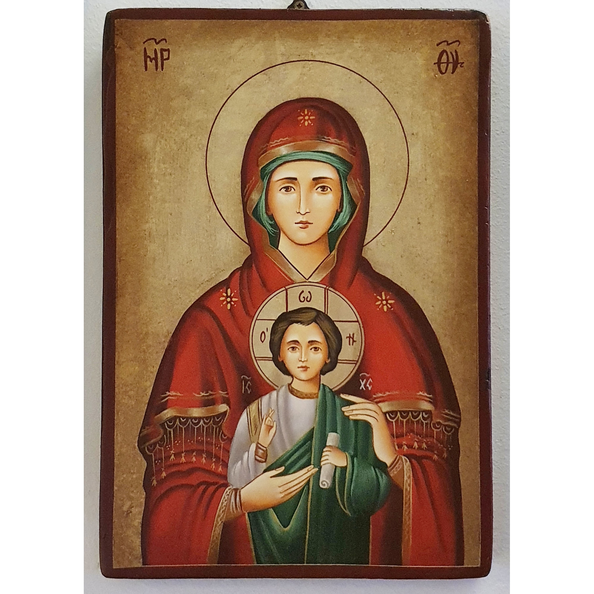 Icoana pictata pe lemn Maica Domnului 116, Artizanat Opait, 22x18 cm
