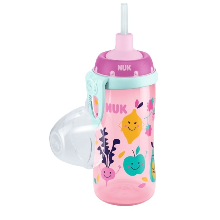 Biberon cu pai 300 ml Nuk First Choice Flexi Cup 255410R, Multicolor 12+ luni