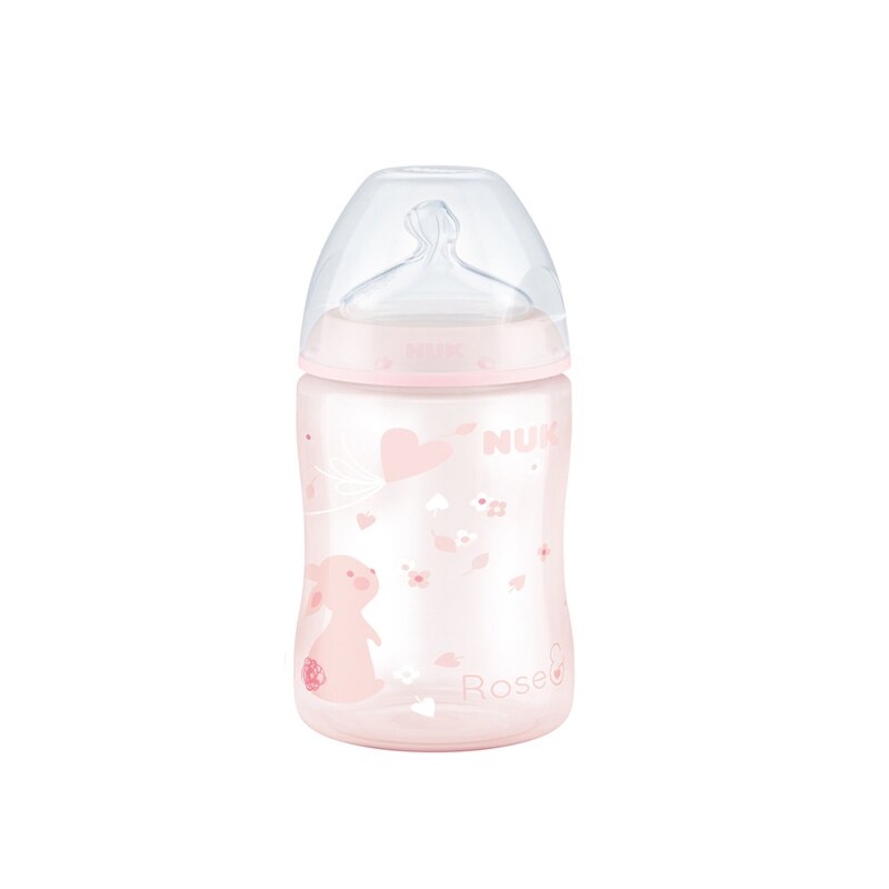 Biberon cu tetina din silicon 150 ml 0-6 luni Nuk First Choice+ Baby Rose 743733RZ, Roz