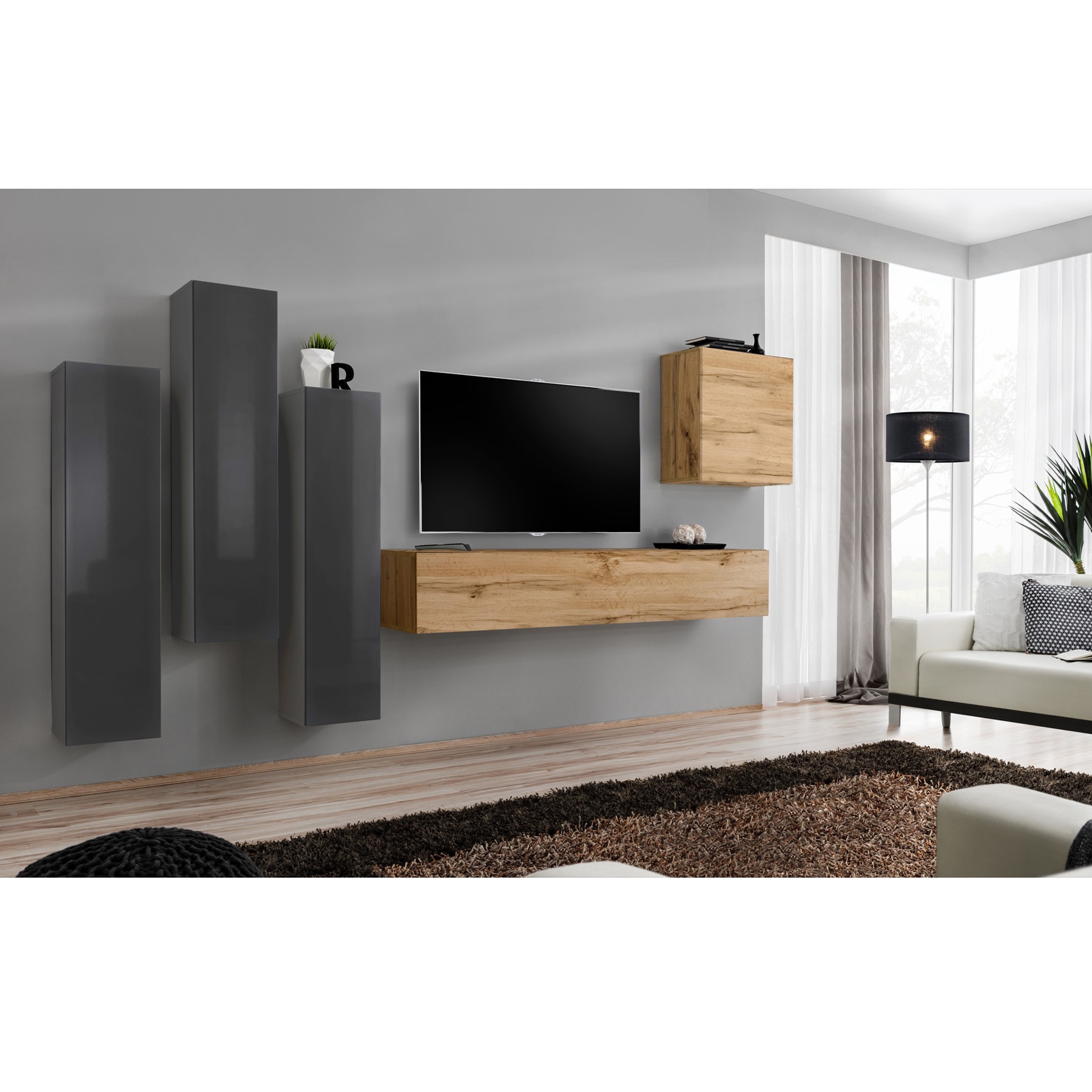 Living Genarom Switch 3 GWT SW 3, Grafit / Stejar Wotan, 330 x 160 x 40 cm