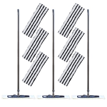 Pachet - 3 x Mop plat cu coada, Mop flexibil din bumbac, 120cm + 6 x Rezerva mop plat din bumbac Pachet - 3 x Mop plat cu coada, Mop flexibil din bumbac, 120cm + 6 x Rezerva mop plat din bumbac