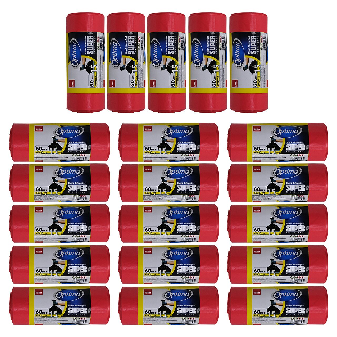 Pachet - 20 x Saci menajeri, Sano Optima, 60 litri