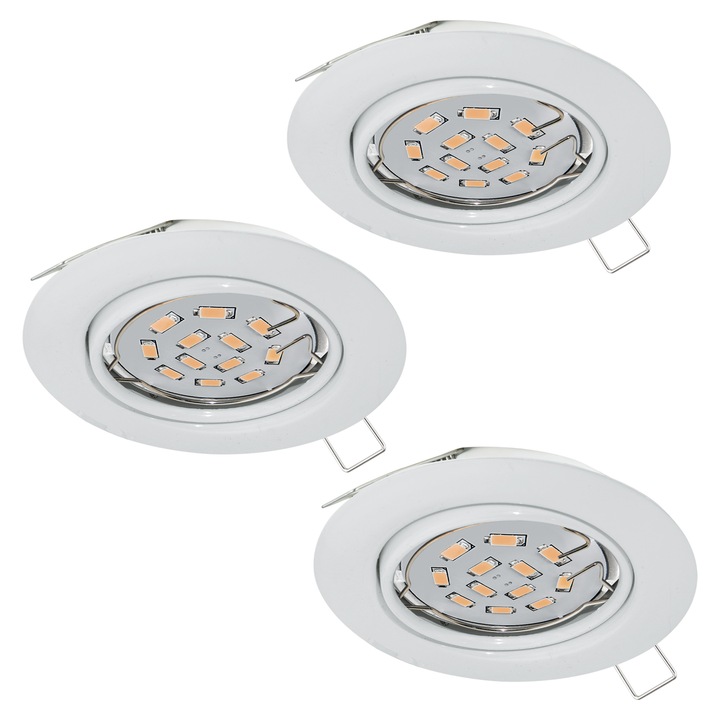 Set 3 spoturi incastrate, PENETO, EGLO, GU10-LED, 3X5W, 1200 lm, lumina calda, otel, alb, 8.7 x 7 x 11.5 cm, A+