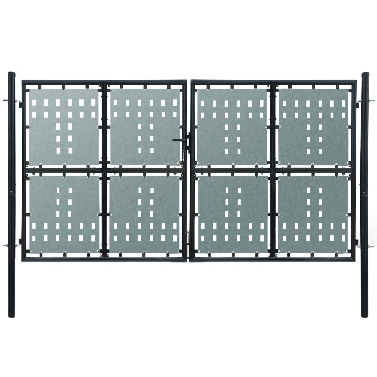 Poarta dubla pentru gard, vidaXL, 300 x 225 cm, Negru, Otel acoperit cu pulbere