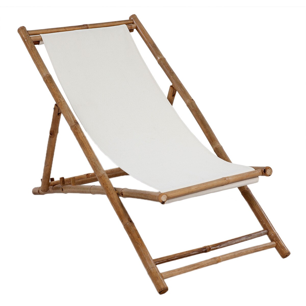 Scaun din lemn de bambus si panza, vidaXL, Alb, 112 x 60 x 75 cm