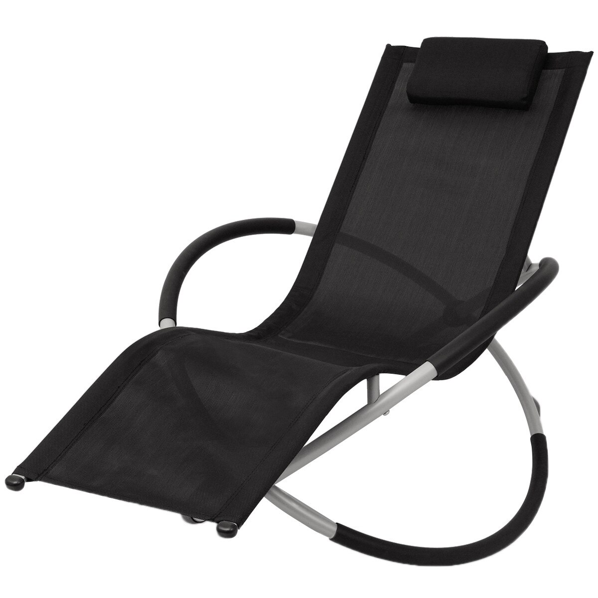 Sezlong geometric, vidaXL, Metal, Negru, 174 x 78 x 89 cm