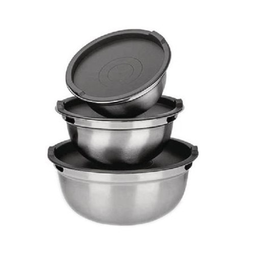 Set 3 caserole de Inox cu Capace din Plastic