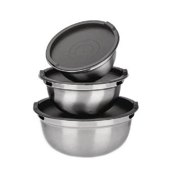 Set 3 caserole de Inox cu Capace din Plastic Set 3 caserole de Inox cu Capace din Plastic