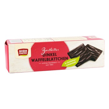 Napolitane bio din grau spelta in ciocolata neagra - Rosen Garten, 125 g Napolitane bio din grau spelta in ciocolata neagra - Rosen Garten, 125 g