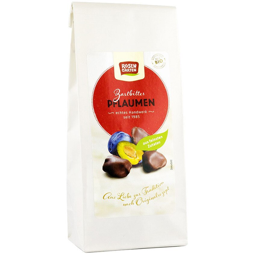 Prune glazurate in ciocolata neagra, bio - Rosen Garten, 100 g